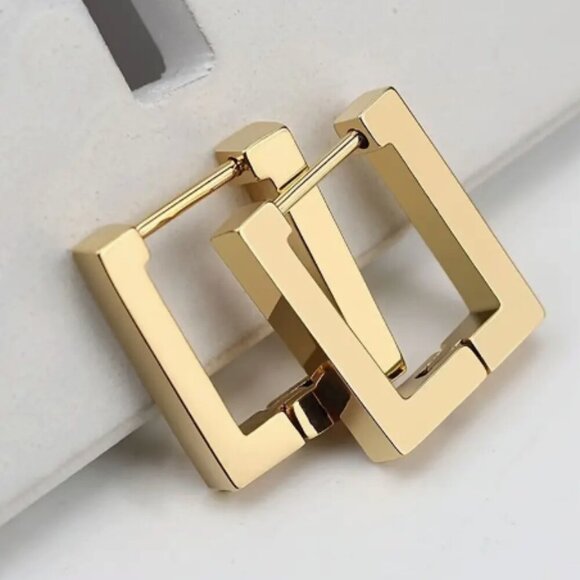 Curated by Megan Jewelry - Gold Plated Rectangle Minimalist Hoops - New